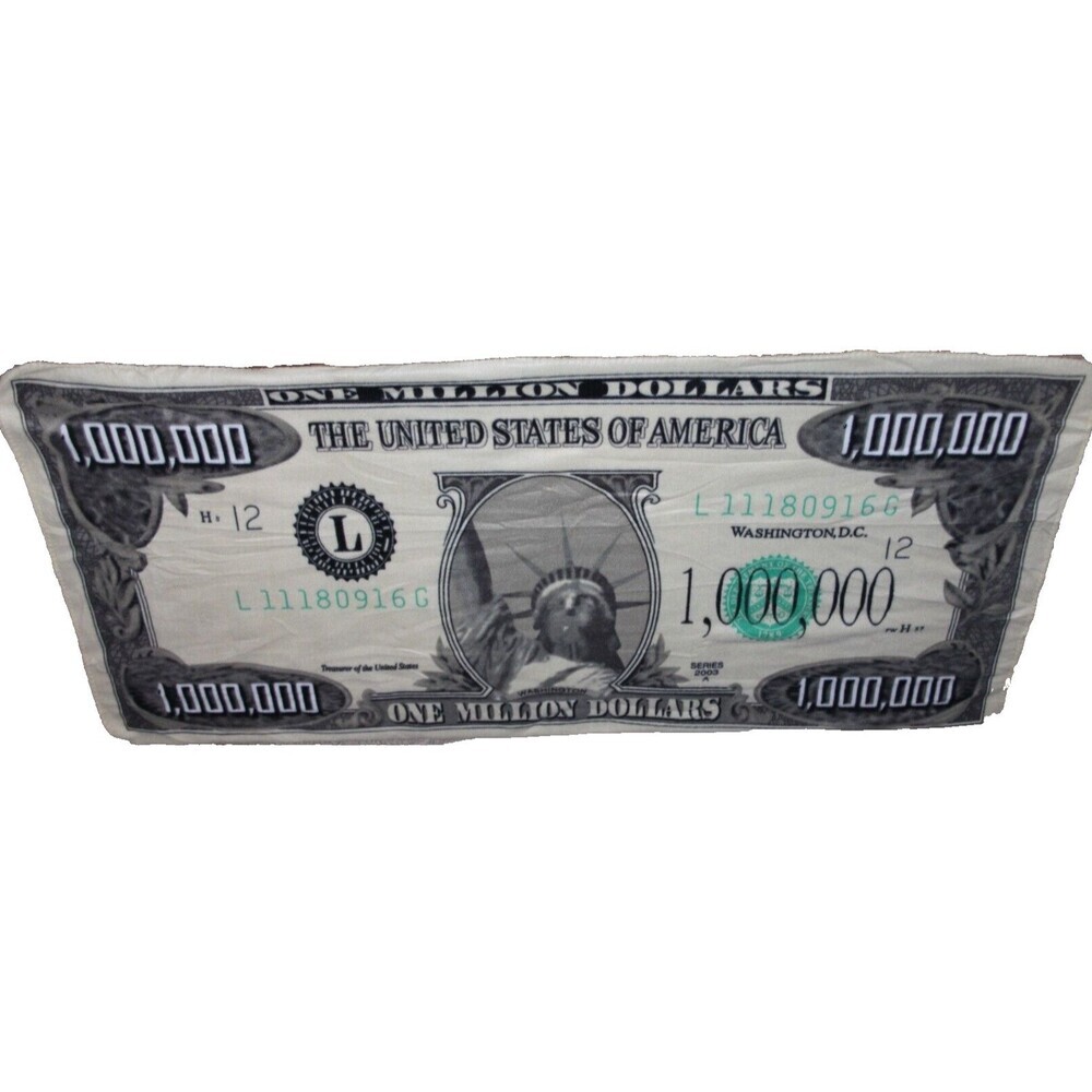 Million Dollar Bill Novelty Funny Flannel Plush Blanket Throw Dollar  35x75 Inch